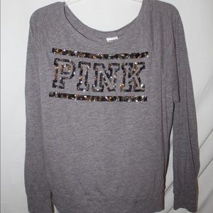 PINK long sleeve sequined grey tee